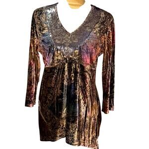 Y2K Velvet Babydoll Fairy Grunge Top Womens Size M Sequin Floral Cutout Whimsy